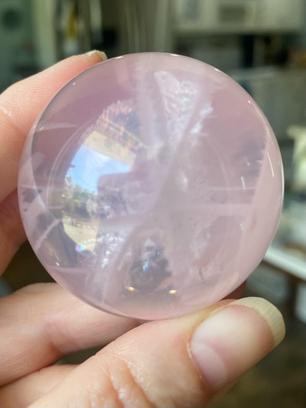 Rose Quartz Crystal Sphere with Starflash - Picture 4 of 12